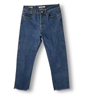 Levi's Wedgie Straight Jeans Sz 28 High Rise Button Fly Blue Womens Crop